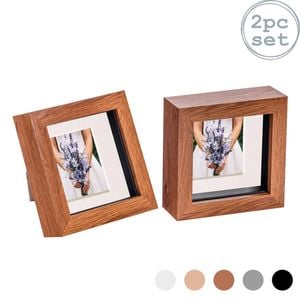 Nicola Spring Acrylic 3d Box Photo Frames With 2" X 2" Mounts - 4" X 4"  - Dark Wood - Pack Of 2