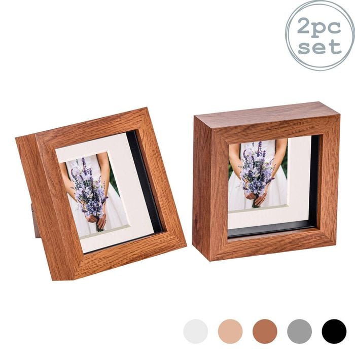 Nicola Spring Acrylic 3d Box Photo Frames With 2" X 2" Mounts - 4" X 4"  - Dark Wood - Pack Of 2