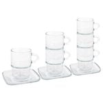 12pc Cozy Stacking Glass Coffee Cups & Saucers Set - 350ml