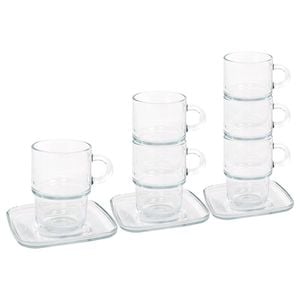 LAV 12pc Cozy Stacking Glass Coffee Cups & Saucers Set - 350ml