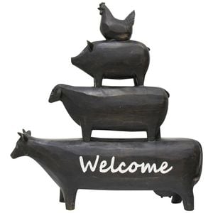 LVD Polyresin Welcome Stack Sculpture Home/Office Decor 34cm Black