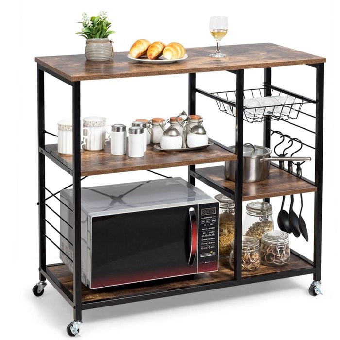 Costway Retro Microwave Oven Shelf Rack Kitchen Island Trolley Cart Buffet
