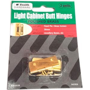 Zenith Light Cabinet Butt Hinges Brass 38mm 2pk