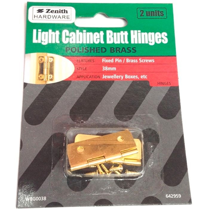 Zenith Light Cabinet Butt Hinges Brass 38mm 2pk