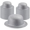 24x GLITTER BOWLER HAT Fancy Party Plastic Costume Cap Fun Dress Up Sparkle BULK White/Silver