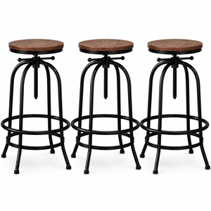 Artiss 3x Bar Stool Backless Swivel Wood Counter Barstools 70-90cm Height Adjustable