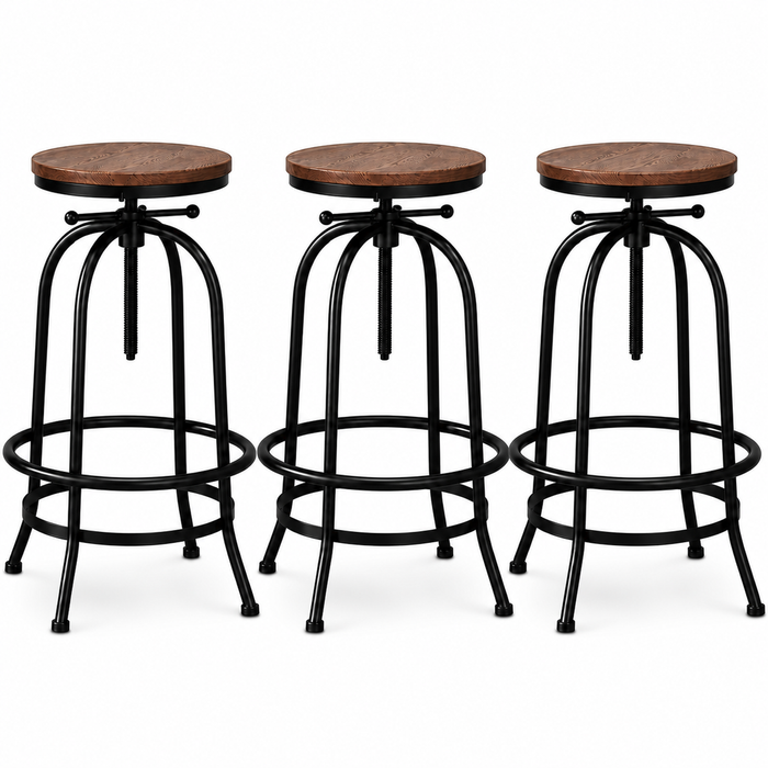 Artiss 3x Bar Stool Backless Swivel Wood Counter Barstools 70-90cm Height Adjustable