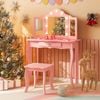 Costway 2-in-1 Kids Dressing Table Stool Set - Pink