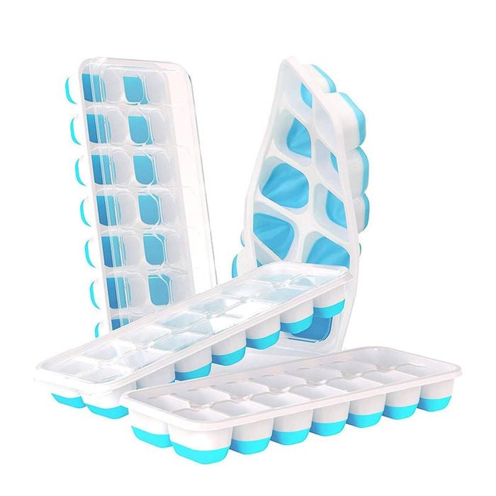 Catzon 4 Pcs Ice Cube Trays with Lid Stackable for Baby Food Coffee-Blue
