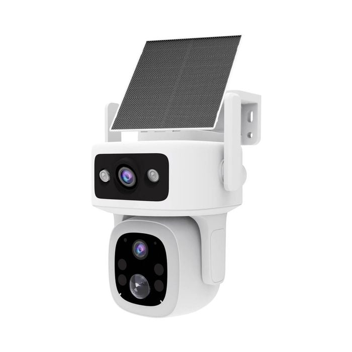 Laser Dual Lens 4G Outdoor Security Camera With Solar Panel (White)