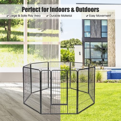 Costway 8 Panel Dog Fence Metal Folding Pet Enclosure 100cm Bunnings Australia