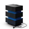 Ufurniture 3 Drawers Bedside Table w/ LED & Charging Station, Modern High Gloss Finish Nightstand End Table Black
