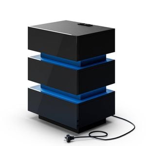 Ufurniture 3 Drawers Bedside Table w/ LED & Charging Station, Modern High Gloss Finish Nightstand End Table Black