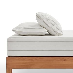 Dreamaker Rumi Washed Cotton Fitted Sheet Set White with Olive Stripe King Single Bed