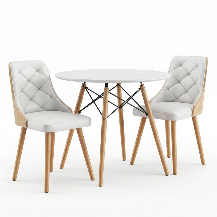 Artiss Dining Table And Chairs Set 3pcs 90cm 2 Seater Round Dining Set For Dining Room White