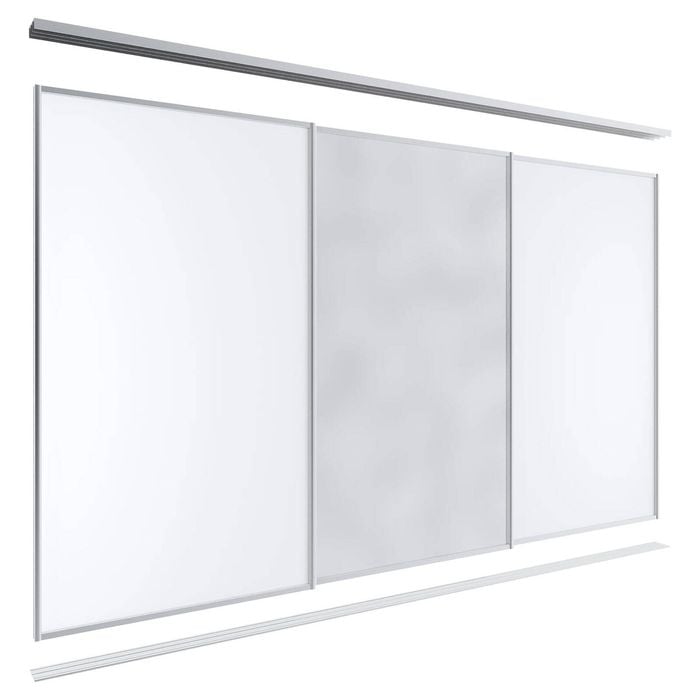 Lugna 2100 x 2701-3600mm Clear Anodised 1 Mirror 2 Melamine Wardrobe Triple Sliding Doors