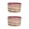 2PK LVD Glass Votive Candle Holder Home Decor 13cm Cranberry Ribbon Gold