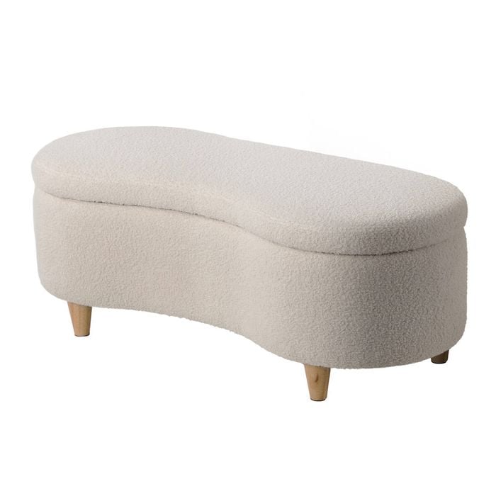Oikiture Storage Ottoman CASHEW Shape Boucle Beige