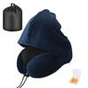 Catzon Travel Neck Pillow with Hood Memory Foam for Neck Support-Plush-Navy Blue
