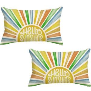 Catzon 2 Pcs Summer Lumbar Pillow Covers Linen Pillowcase for Home Decor-Set 44