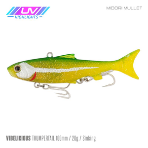 Samaki Vibelicious Thumper Tail 100mm Vibe Fishing Lure Midori Mullet UV