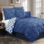 Ramesses 7 Piece Pinch Pleat Comforter Set Classic Blue Queen