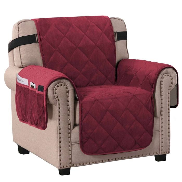 Smarcute 1 Seater Velvet Armchair Sofa Cushion Cover With Non-slip Elastic Straps Burgundy