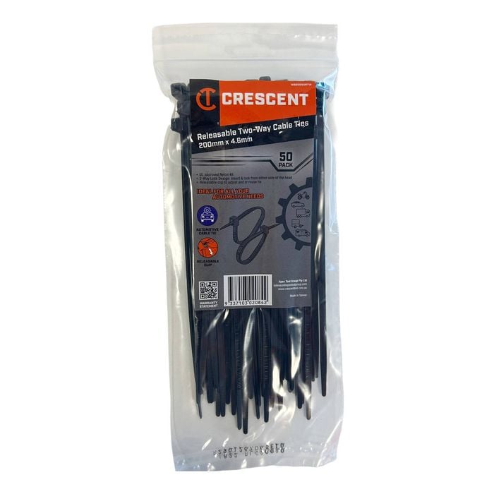 Crescent 50Pc 200mm x 4.6mm Two-Way Releasable Cable Ties