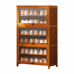 FORET Fluted 3-Door Shoe Cabinet 60cm Amber Brown Entryway Storage