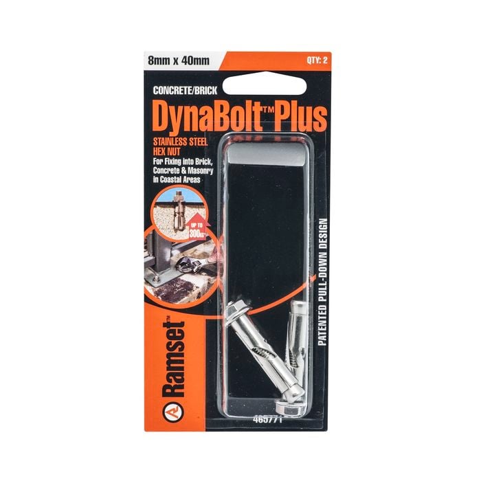 Ramset 8 x 40mm Stainless Steel DynaBolt Plus Hex Nut Bolt - 2 Pack