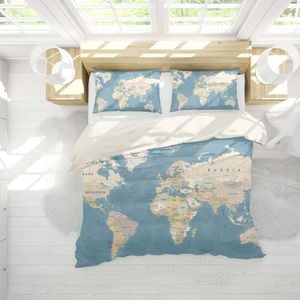 3D Blue World Map Quilt Cover Set Bedding Set Pillowcases 72