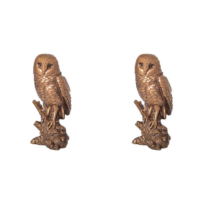 2PK Gibson Gifts Owl On Branch Home Decor Small Bronze 15cm