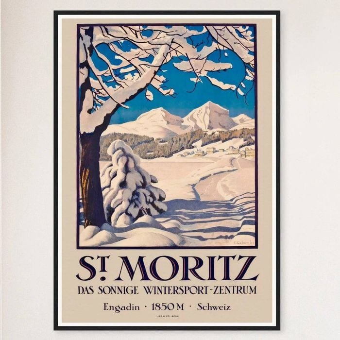Galrie St. Moritz Engadin Vintage Winter Sports Travel Poster - 1850m Switzerland Art, Black Frame, A1 60 x 84cm (23 x 33inch)