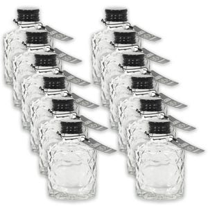 12PK Glass & Co Quilted Round Black Lid Bottle Storage Jar 110ml Clear