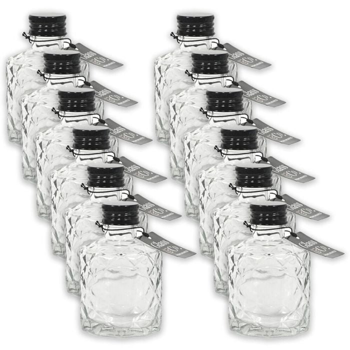 12PK Glass & Co Quilted Round Black Lid Bottle Storage Jar 110ml Clear
