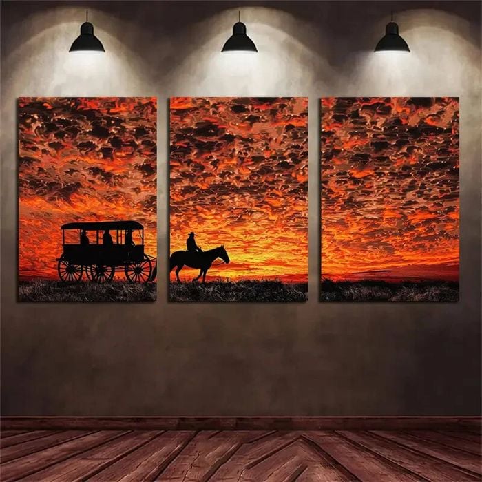 3pcs Sunset Horse and Carriage Print 100% Australian Made 3 x 40x60cm (Metal Print)