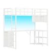 Ufurniture Loft Bed with Power Outlet Single LED Metal Bed with L-Shaped Desk Drawers and Open Shelves Heavy Duty White