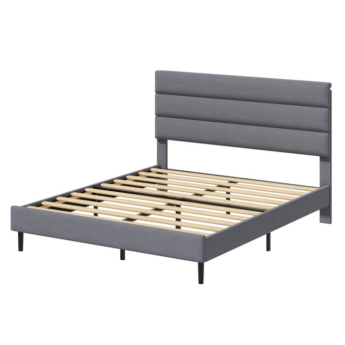 Ufurniture Velvet Upholstered Platform Bed Frame with 17cm Underbed Storage, Grey Double