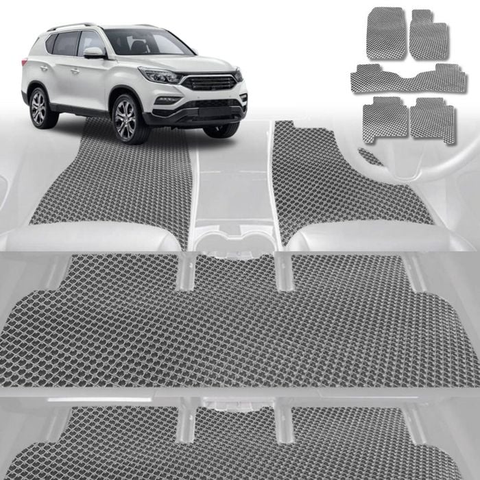 6D Diamond Car Floor Mats for SsangYong Rexton 2017-Current-Ultimate Set-Grey-Outback GT