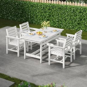 Homfurn All Weather Outdoor Table Set, Dining Set With An Umbrella Hole, 1 Table And 4 Chairs For Lawn, Garden, Poolside, White