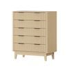 Oikiture 5 Chest of Drawers Nightstand Tallboy Natural