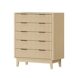 Oikiture 5 Chest of Drawers Nightstand Tallboy Natural