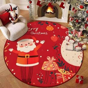CottonMore Christmas Santa Claus Round Rug Festive Red Holiday Floor Mat 120cm
