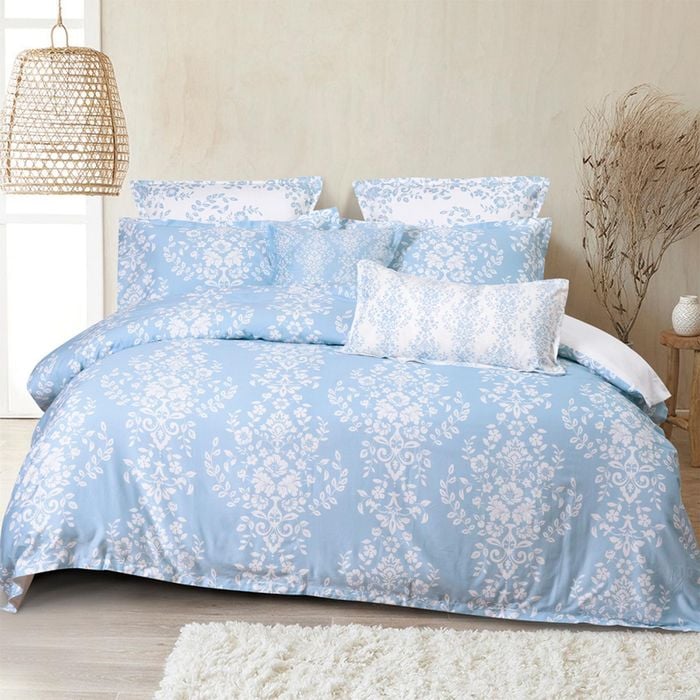 Ravello King Bed Quilt Cover Percale Cotton Blue Home Bedding