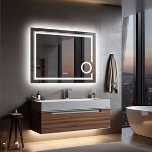 OAKORY 70x90cm Rectangular LED Smart Bathroom Mirror Front and Backlit Anti-Fog Dimmable