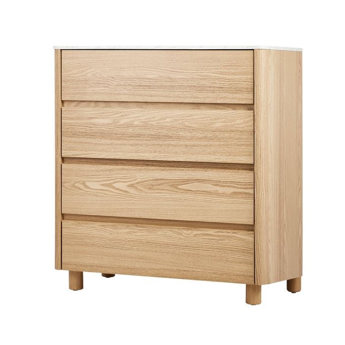 Oikiture 4 Chest of Drawers Dresser Tallboy Storage Cabinet Faux Marble Top