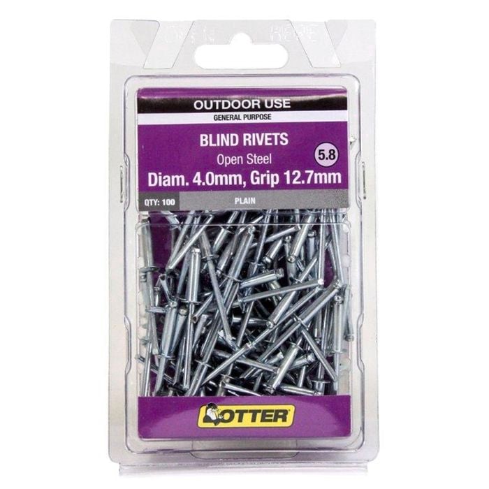 Otter 4.0 x 12.7mm Open Steel Blind Rivets - 100 Pack