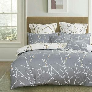 Fabric Fantastic Tree Reversible King Size Grey Quilt/doona/duvet Cover Set