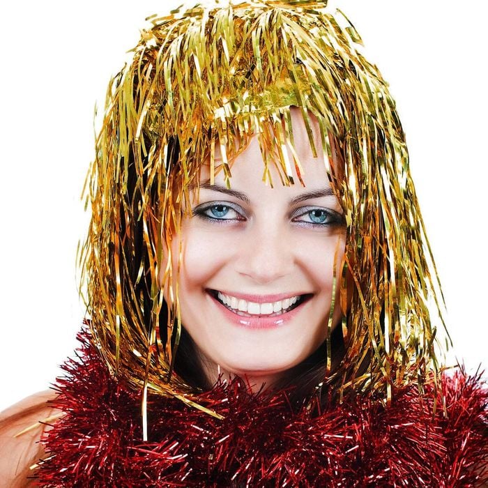Tinsel Metallic Wig 70s 50s 20s Costume s Wos Unisex Disco Fancy Dress Up Gold/Yellow