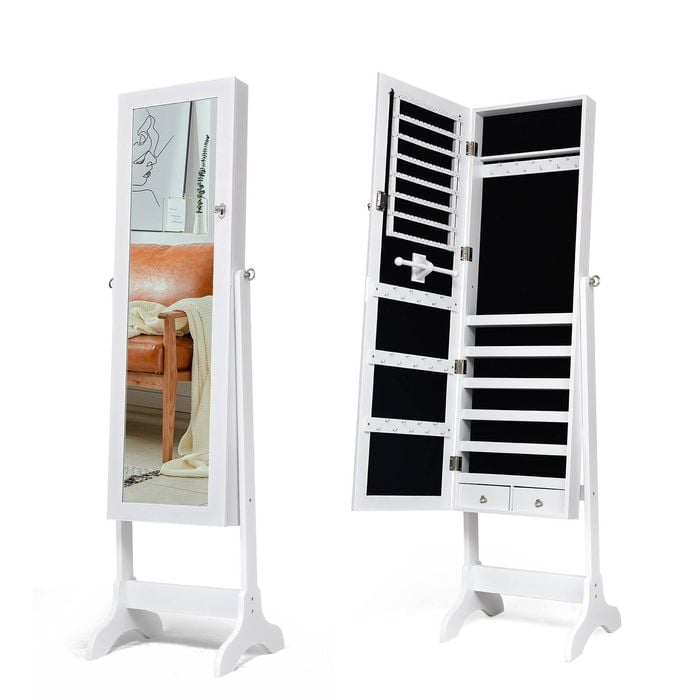 Costway Jewellery Armoire Cabinet with Full-Length Mirror White